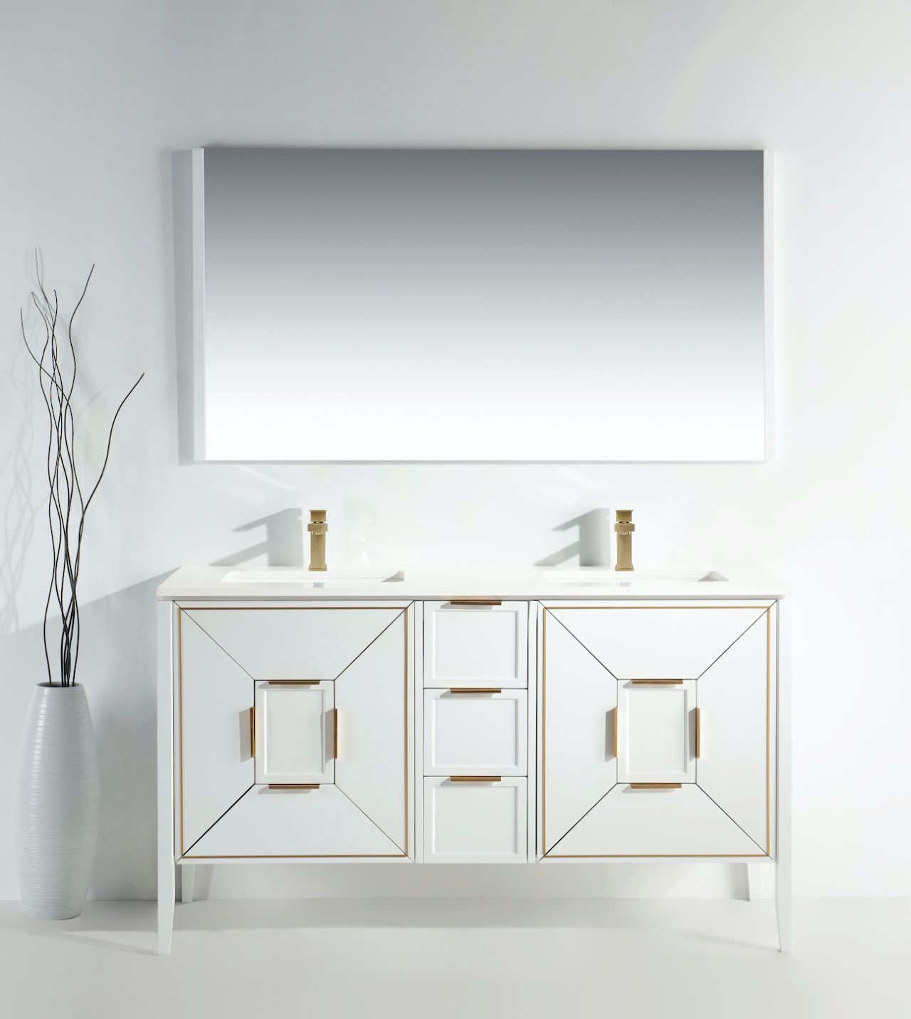 Vetro 60'' Semi Gloss White Vanity W/ Quartz Counter Top