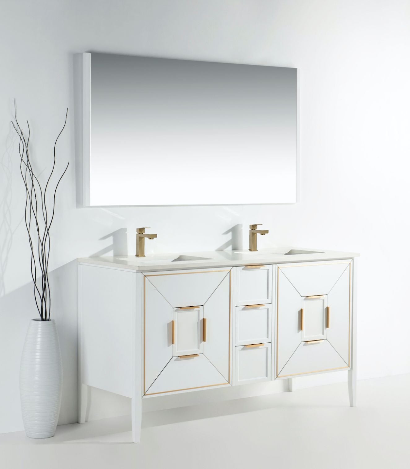 Vetro 60'' Semi Gloss White Vanity W/ Quartz Counter Top