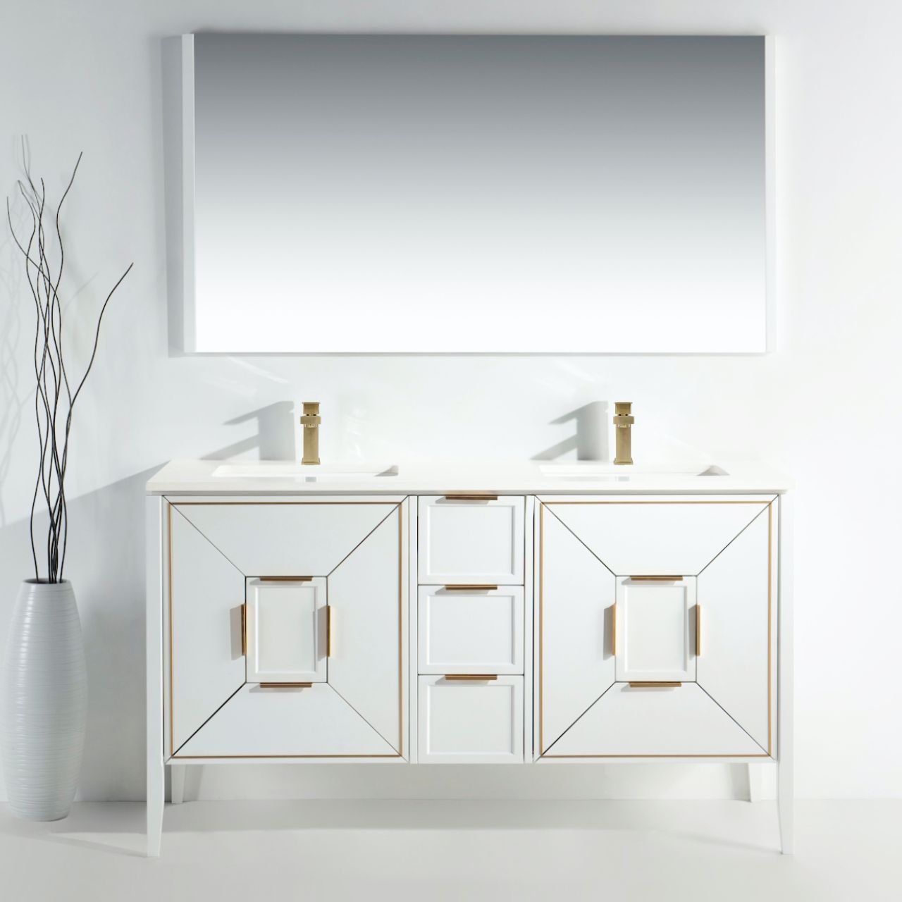 Vetro 60'' Semi Gloss White Vanity W/ Quartz Counter Top