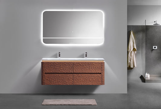 60'' Lumi Modern Double Sink Wall Mount Bathroom Vanity - Weathered Wood