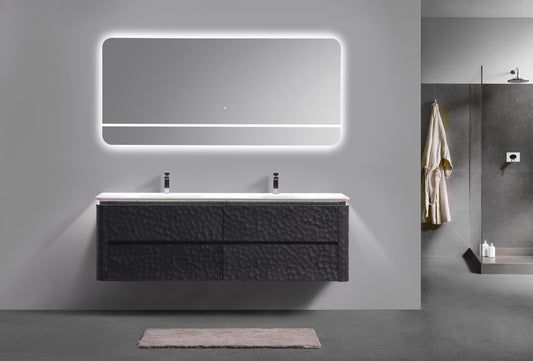 72'' Lumi Modern Double Sink Wall Mount Bathroom Vanity - True Black
