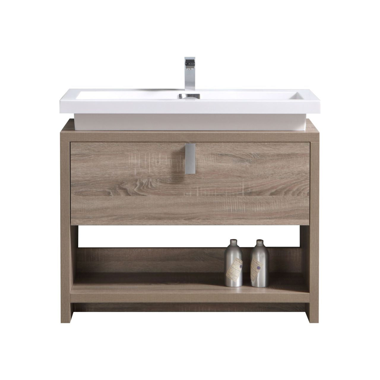 Levi 40" Havana Oak Modern Bathroom Vanity w/ Cubby Hole