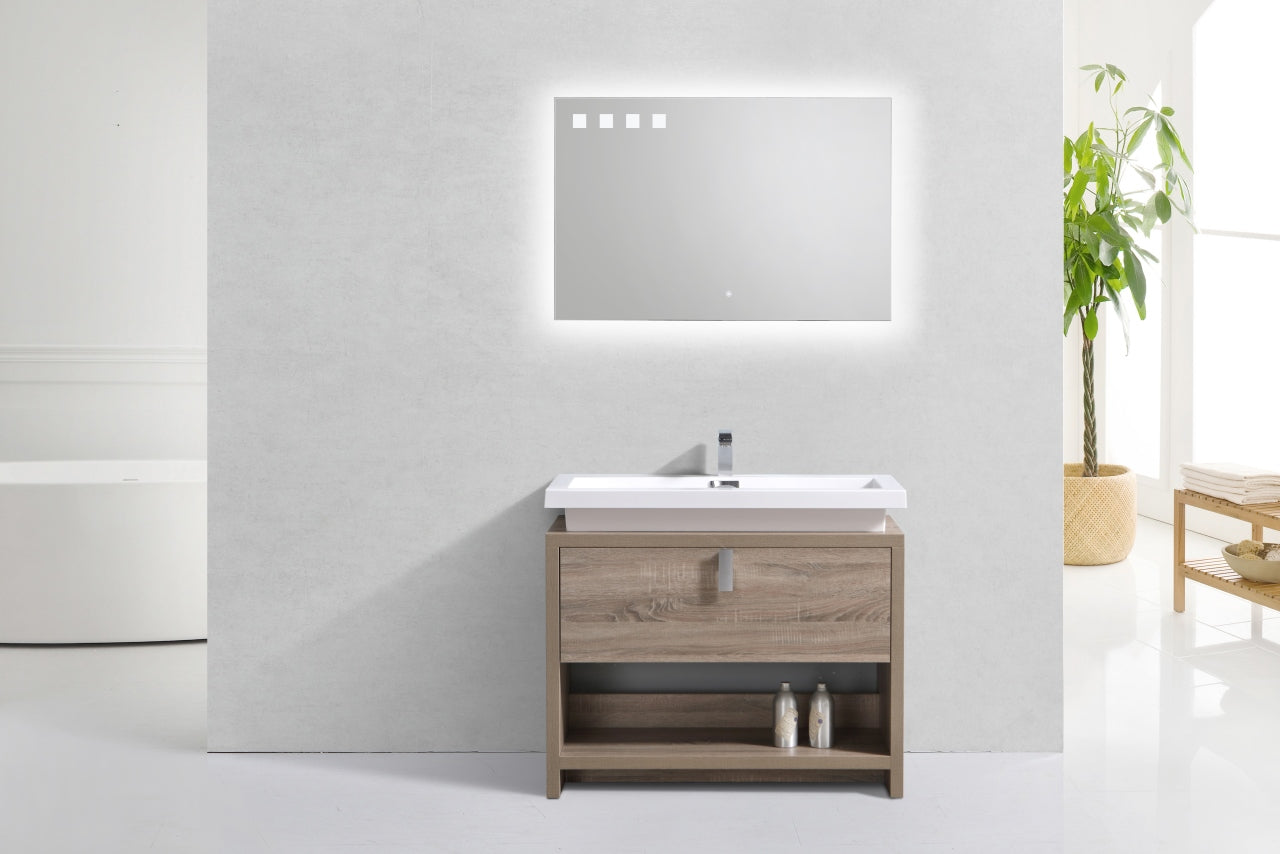Levi 40" Havana Oak Modern Bathroom Vanity w/ Cubby Hole