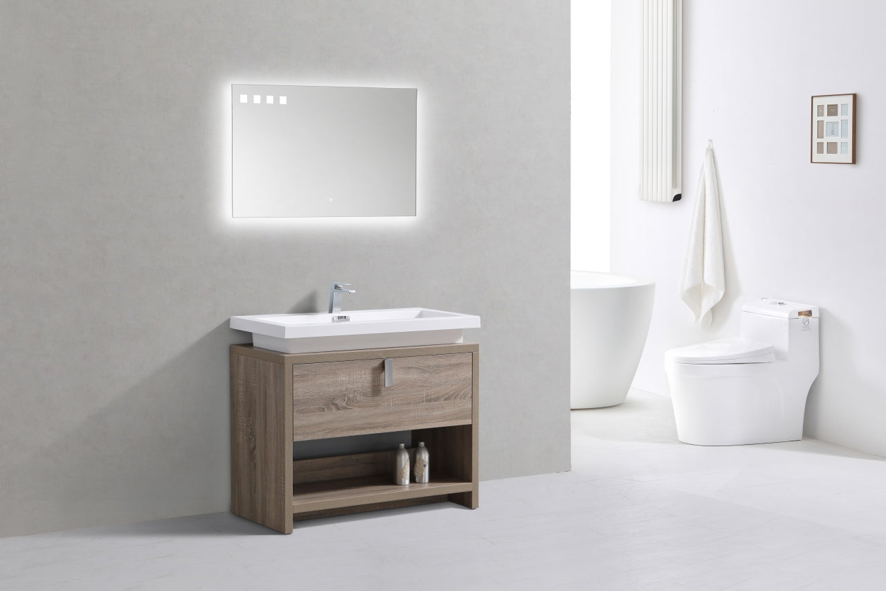 Levi 40" Havana Oak Modern Bathroom Vanity w/ Cubby Hole