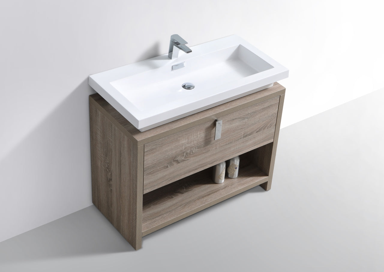 Levi 40" Havana Oak Modern Bathroom Vanity w/ Cubby Hole