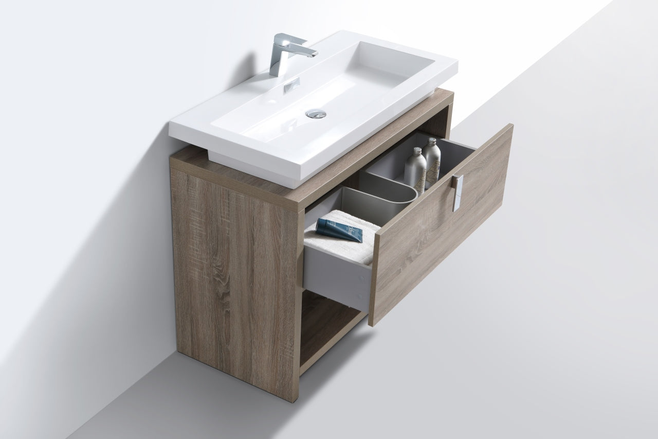 Levi 40" Havana Oak Modern Bathroom Vanity w/ Cubby Hole