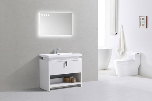 Levi 40" Gloss White Modern Bathroom Vanity w/ Cubby Hole