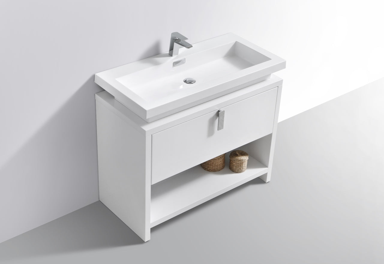 Levi 40" Gloss White Modern Bathroom Vanity w/ Cubby Hole