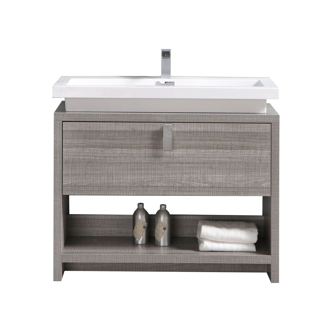 Levi 40" Ash Gray Modern Bathroom Vanity w/ Cubby Hole