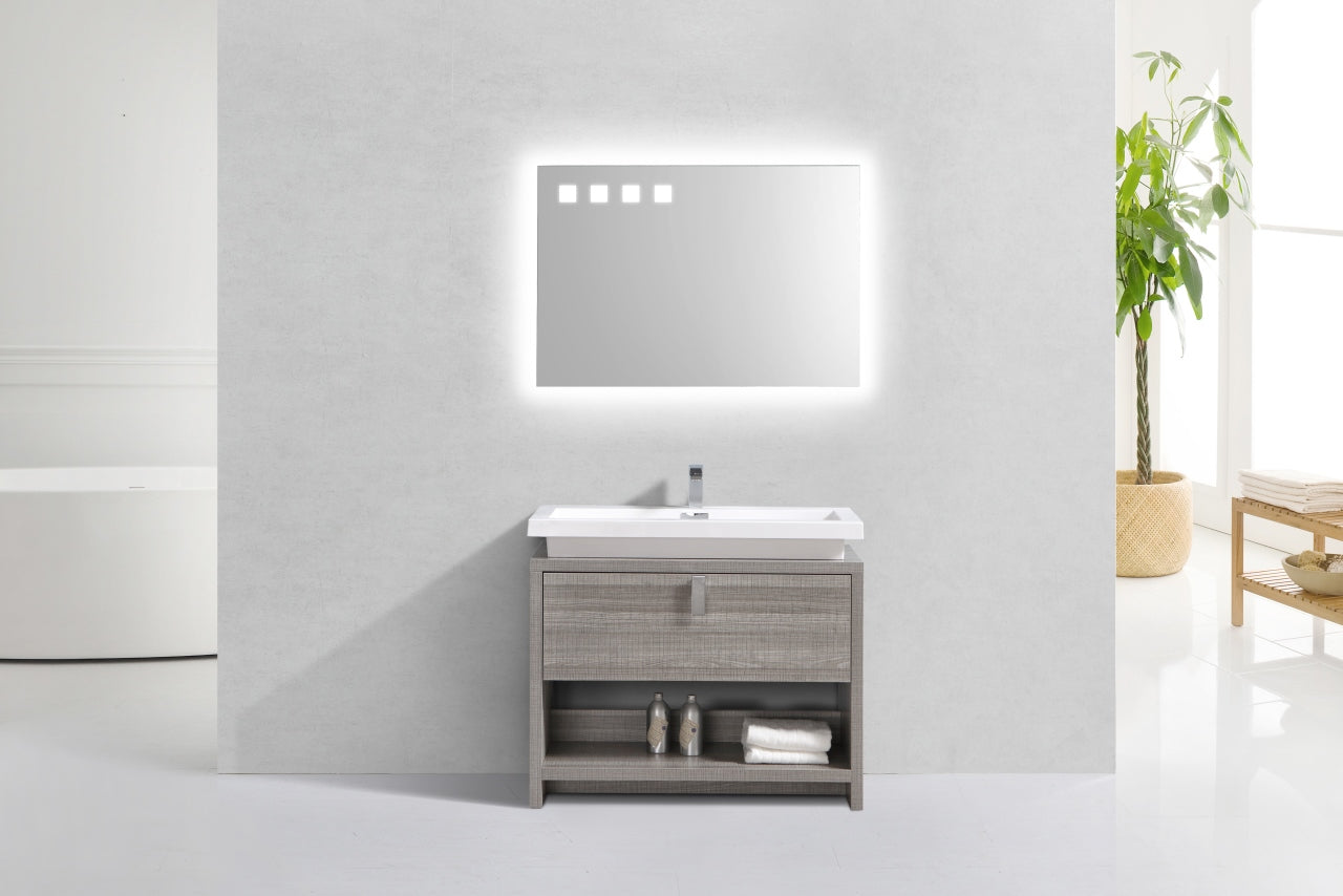 Levi 40" Ash Gray Modern Bathroom Vanity w/ Cubby Hole