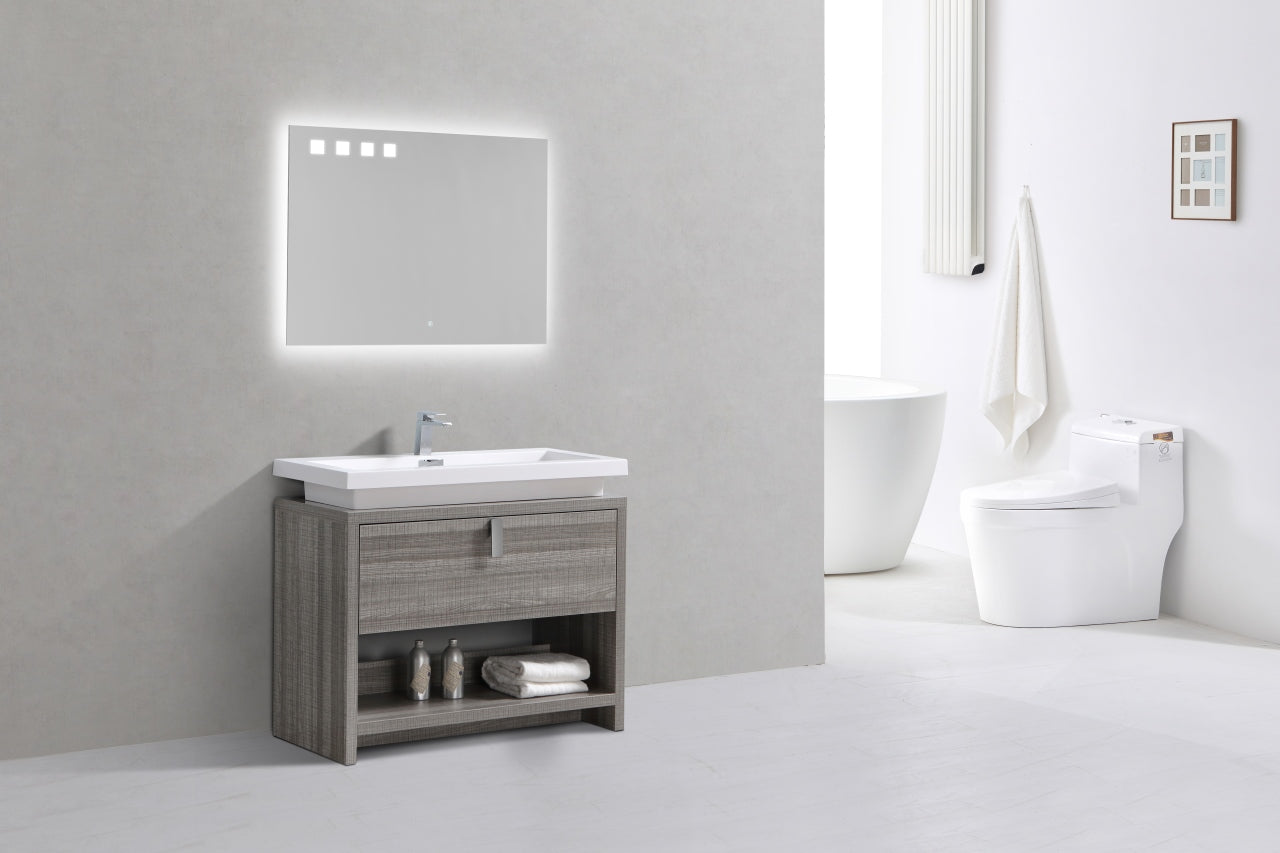 Levi 40" Ash Gray Modern Bathroom Vanity w/ Cubby Hole
