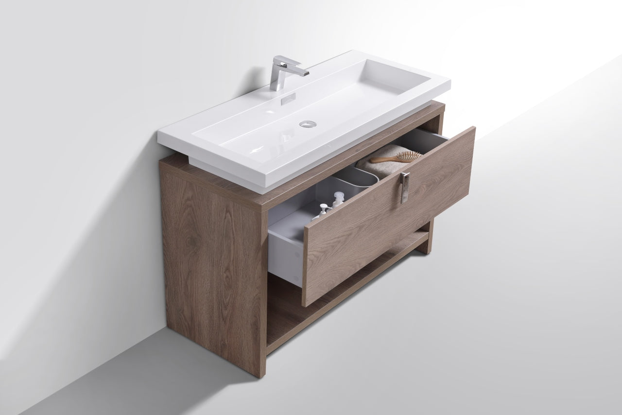 Levi 48" Butternut Modern Bathroom Vanity w/ Cubby Hole