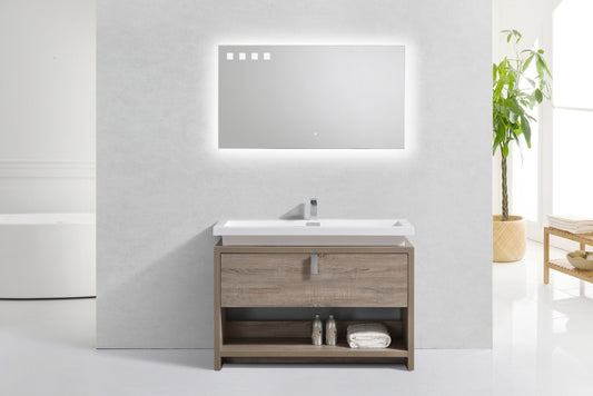 Levi 48" Havana Oak Modern Bathroom Vanity w/ Cubby Hole