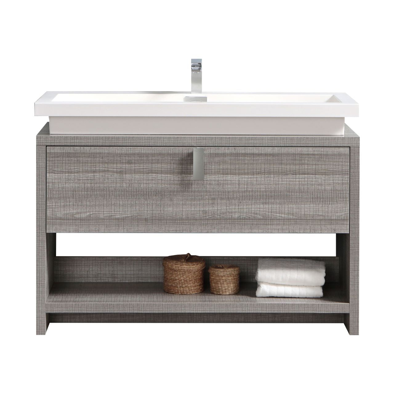Levi 48" Ash Gray Modern Bathroom Vanity w/ Cubby Hole