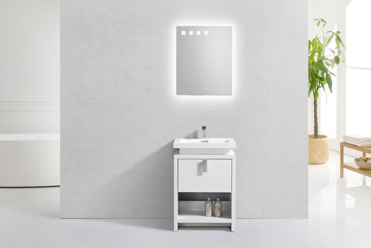 Levi 24" Gloss White Modern Bathroom Vanity w/ Cubby Hole