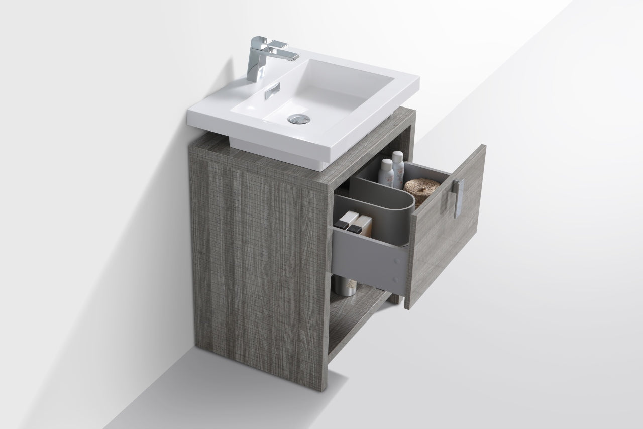 Levi 24" Ash Gray Modern Bathroom Vanity w/ Cubby Hole