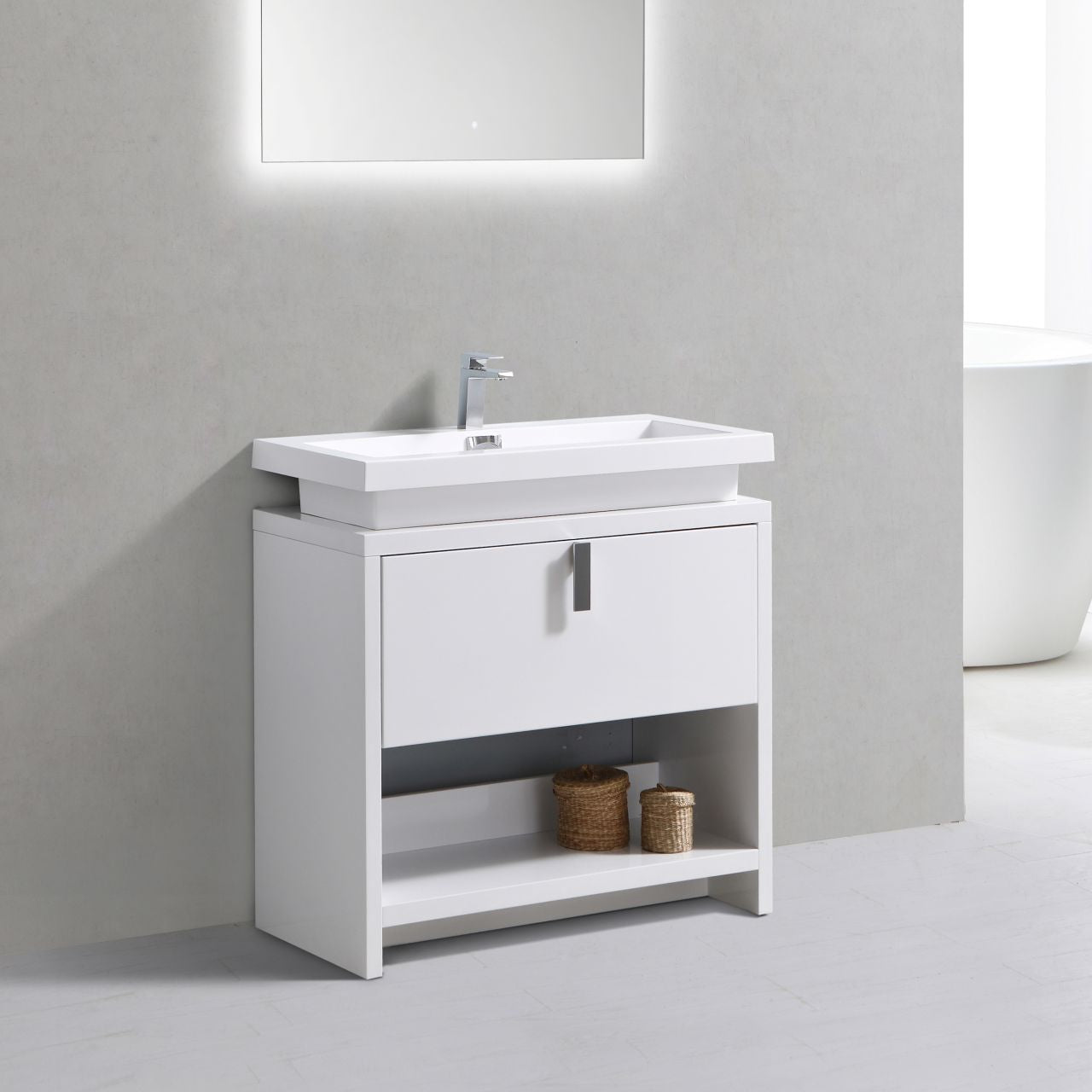 Levi 30" Gloss White Modern Bathroom Vanity w/ Cubby Hole