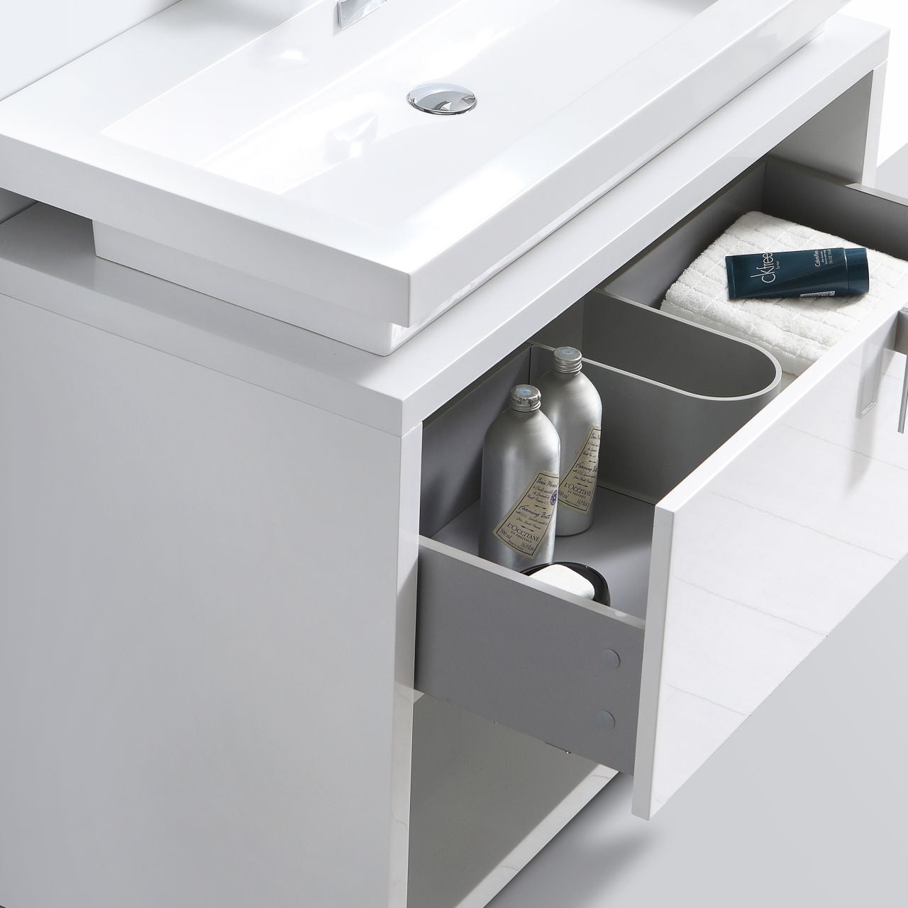 Levi 30" Gloss White Modern Bathroom Vanity w/ Cubby Hole