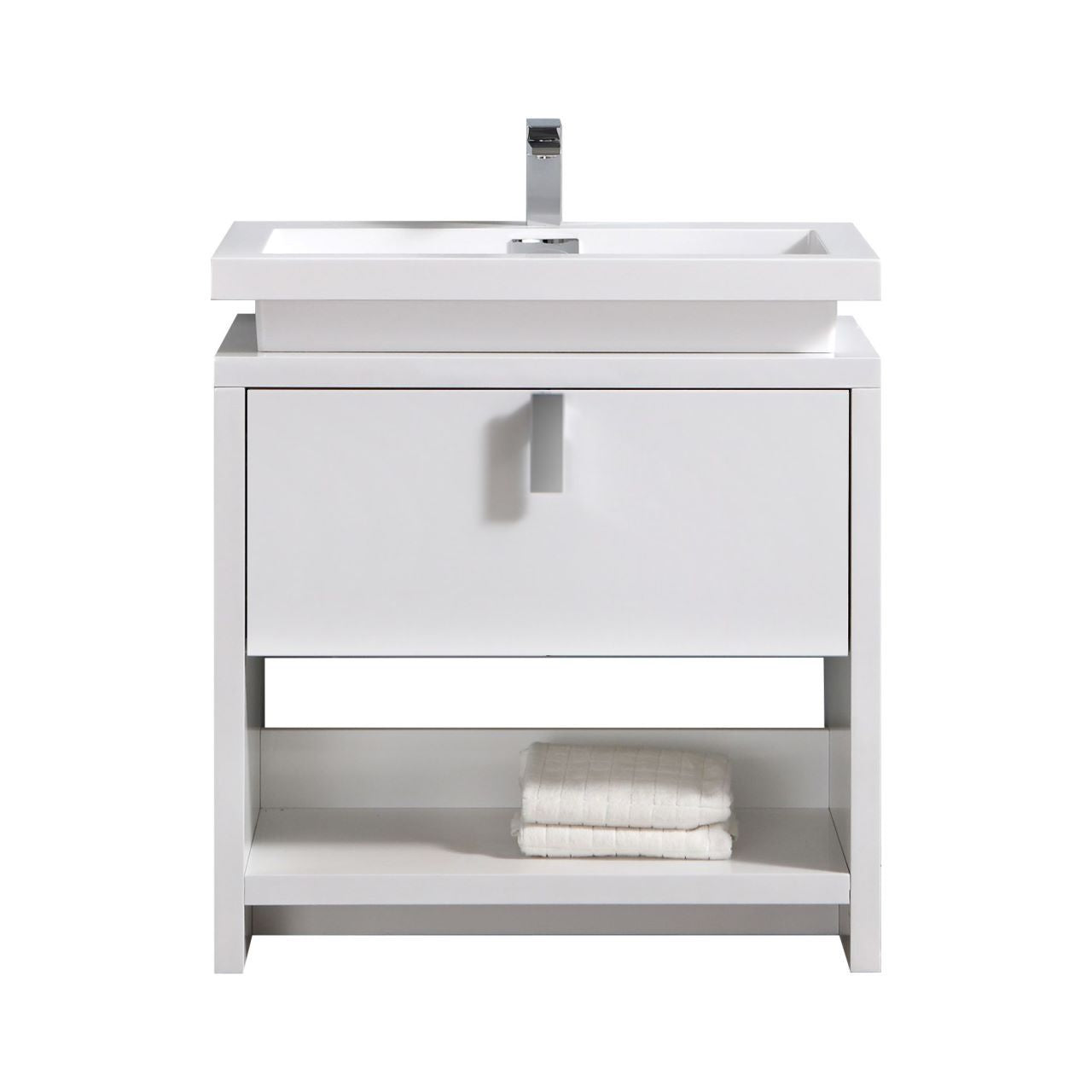 Levi 32" Gloss White Modern Bathroom Vanity w/ Cubby Hole