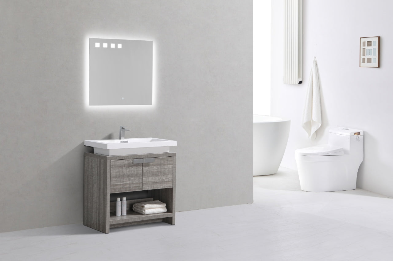 Levi 32" Ash Gray Modern Bathroom Vanity w/ Cubby Hole