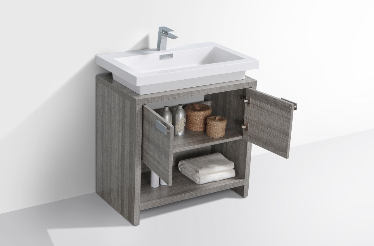 Levi 32" Ash Gray Modern Bathroom Vanity w/ Cubby Hole
