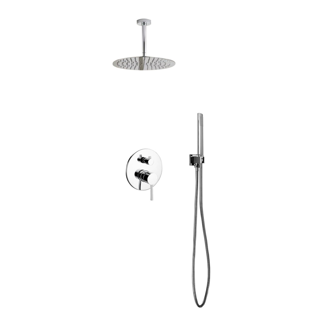 Aqua Rondo Shower Set w/ Ceiling Mount 12" Rain Shower and Handheld