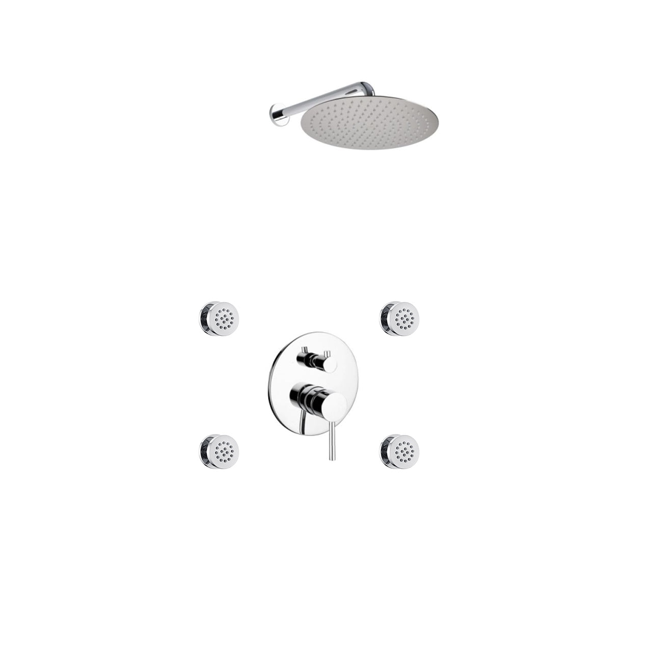 Aqua RONDO Chrome Brass Shower Set w/ 12" Round Rain Shower and 4 Body Jets