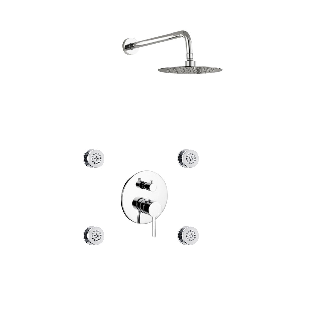 Aqua RONDO Chrome Brass Shower Set w/ 8" Round Rain Shower and 4 Body Jets