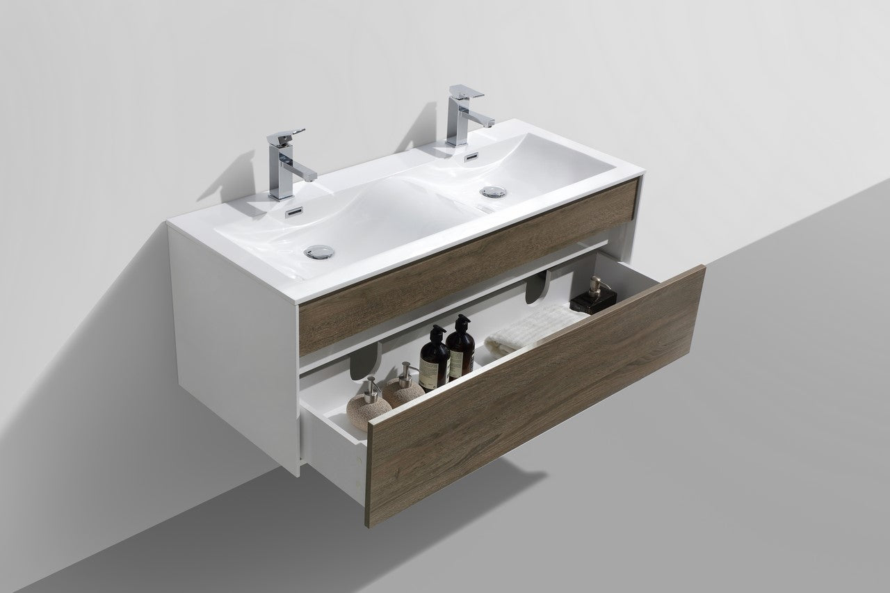 Fitto 48" Double Sink Havana Oak Wall Mount Modern Bathroom Vanity