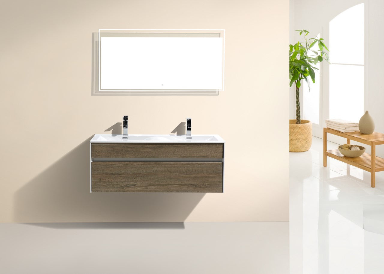 Fitto 48" Double Sink Havana Oak Wall Mount Modern Bathroom Vanity