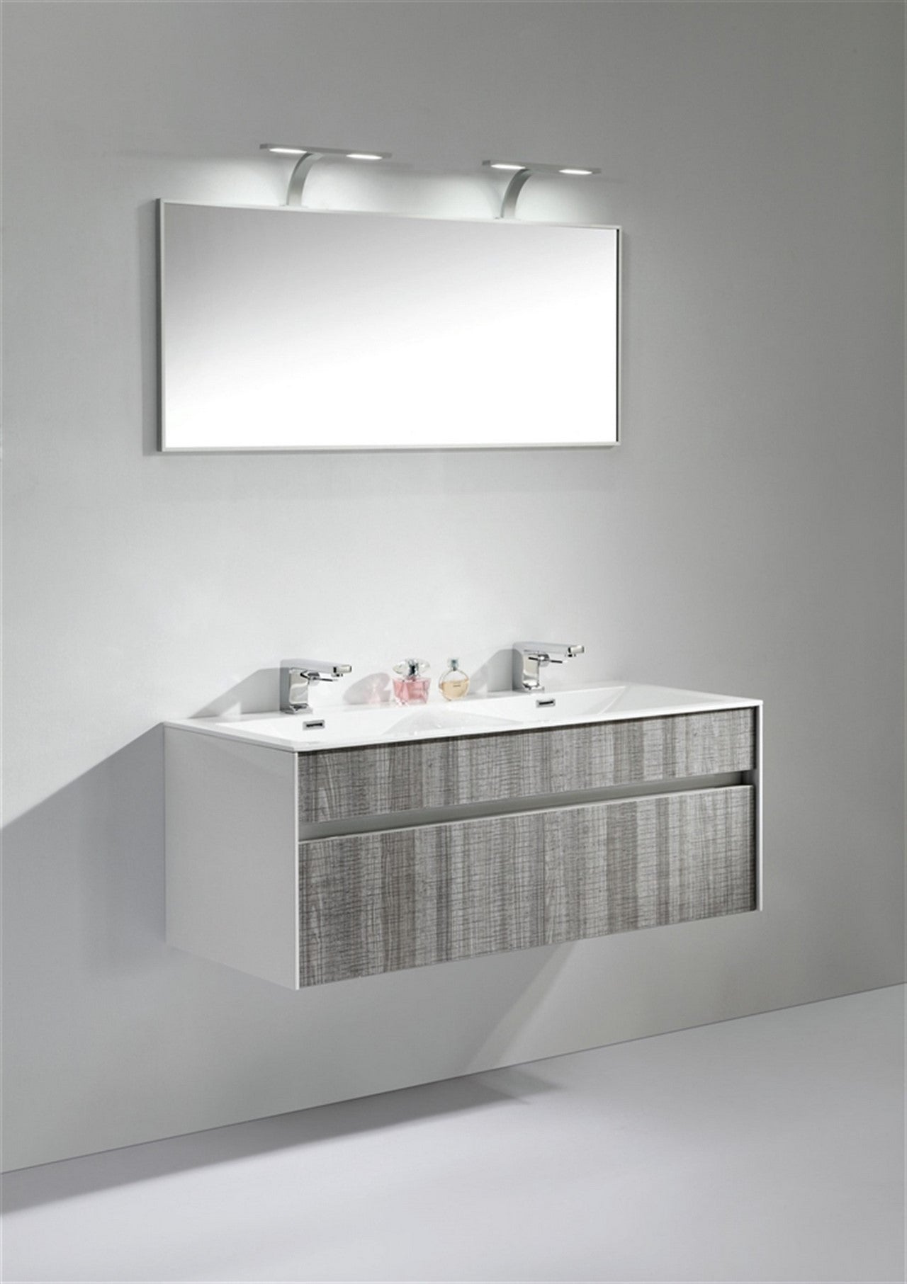 Fitto 48" Double Sink Ash Gray Wall Mount Modern Bathroom Vanity