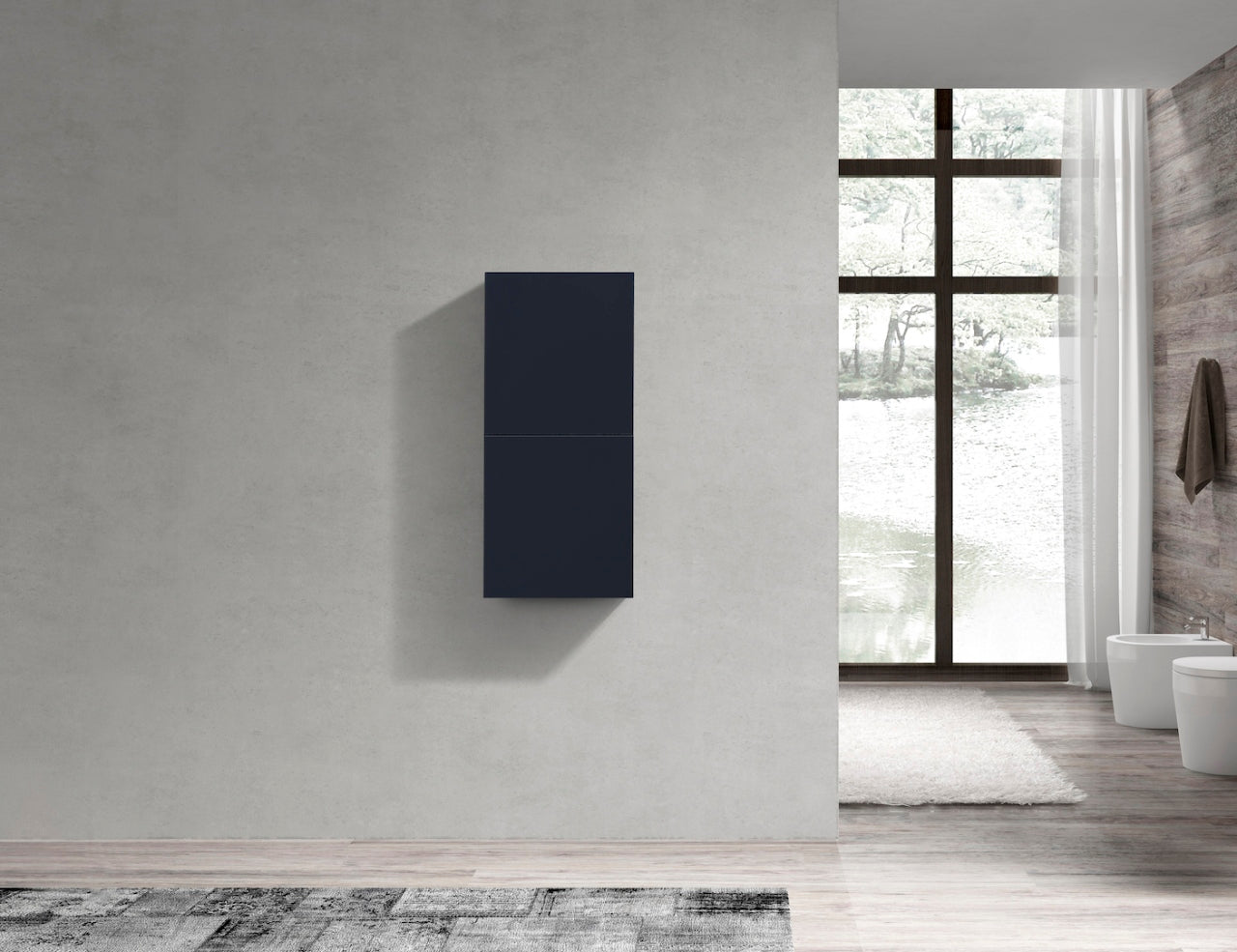 Bathroom Navy Blue Linen Side Cabinet w/ 2 Storage Areas