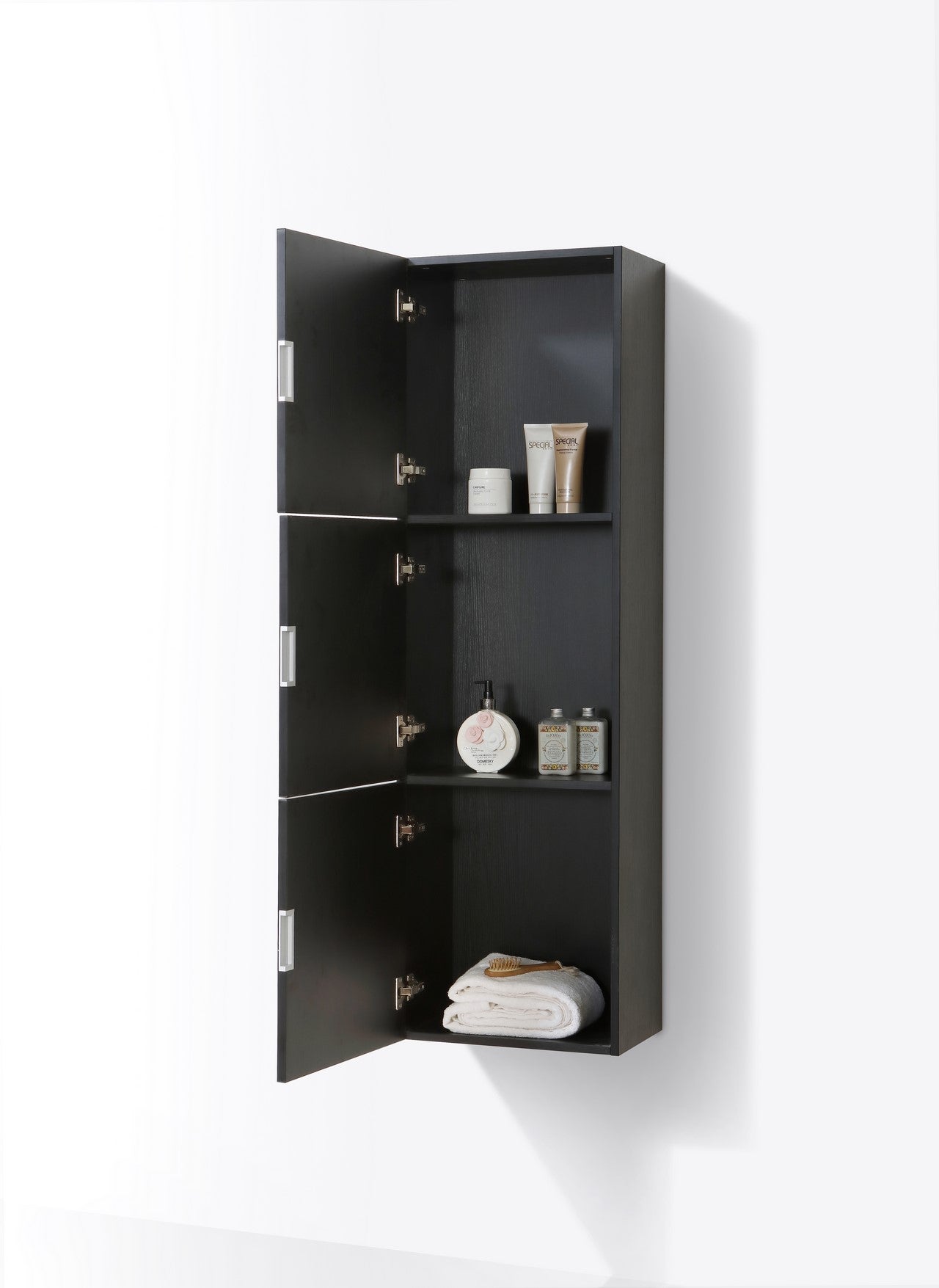 Bliss Black Wood Bathroom Linen Cabinet w/ 3 Large Storage Areas