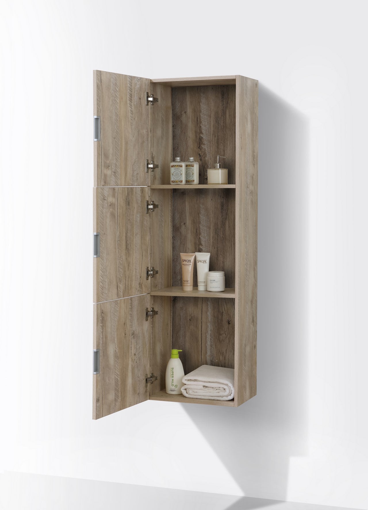 Bliss Nature Wood Bathroom Linen Cabinet w/ 3 Large Storage Areas