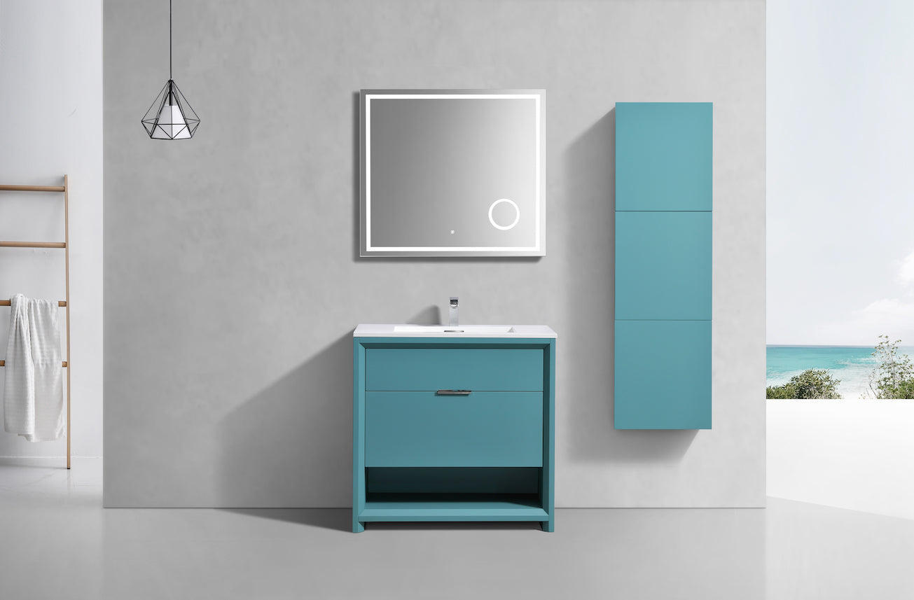 Bathroom Teal Green Bathroom Linen Cabinet w/ 3 Large Storage Areas