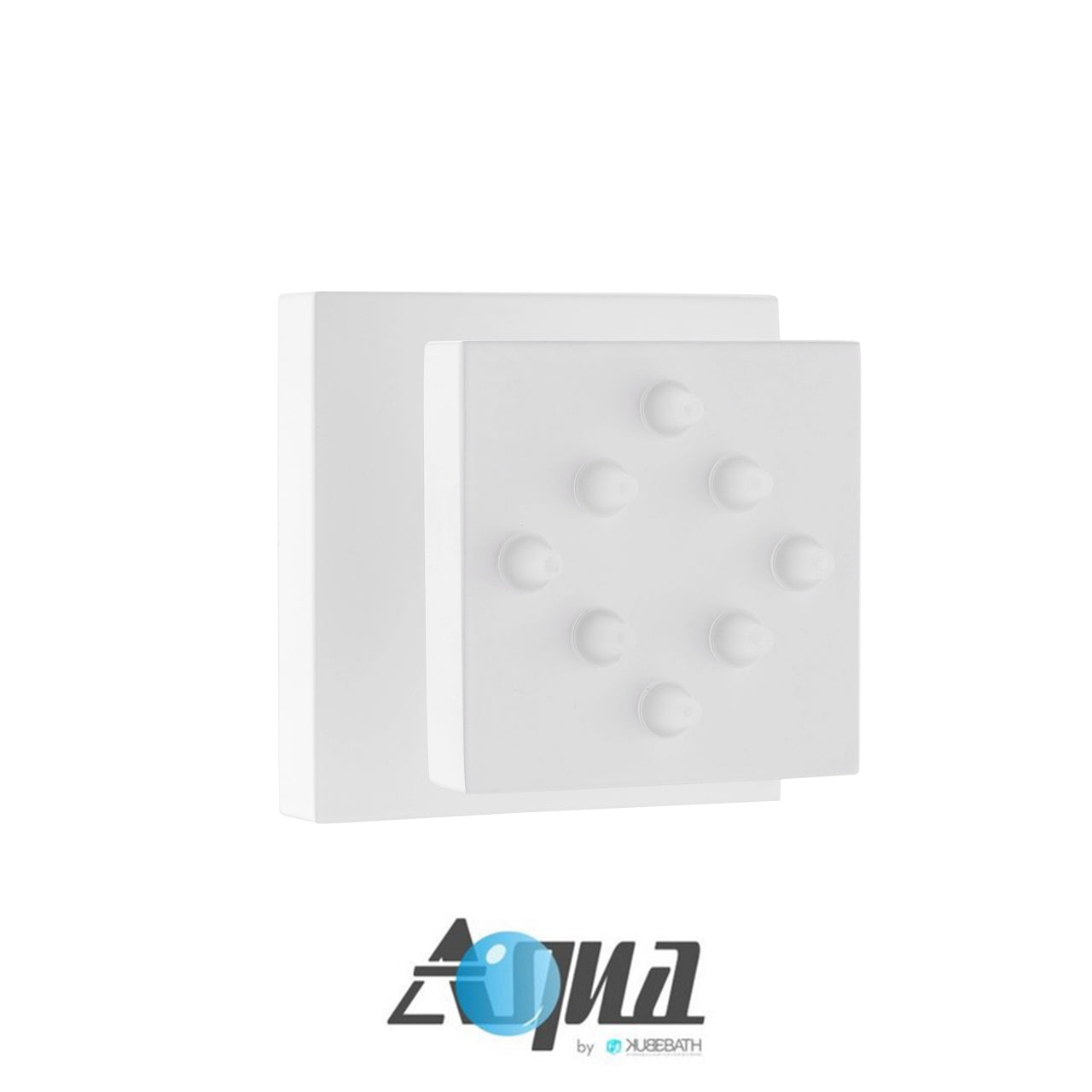Aqua Piazza White Shower Set w/ 8" Ceiling Mount Square Rain Shower, Handheld and 4 Body Jets
