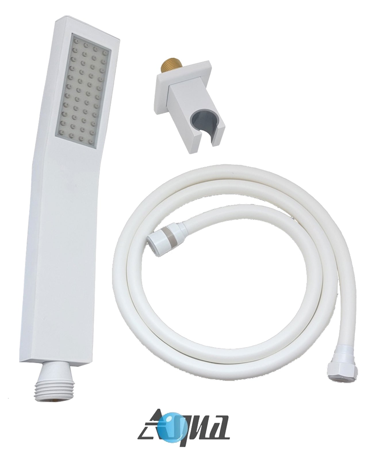 Aqua Piazza White Shower Set w/ 8" Ceiling Mount Square Rain Shower, Handheld and 4 Body Jets