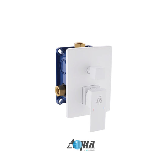 Aqua Piazza White Shower Set w/ 8" Ceiling Mount Square Rain Shower and Tub Filler