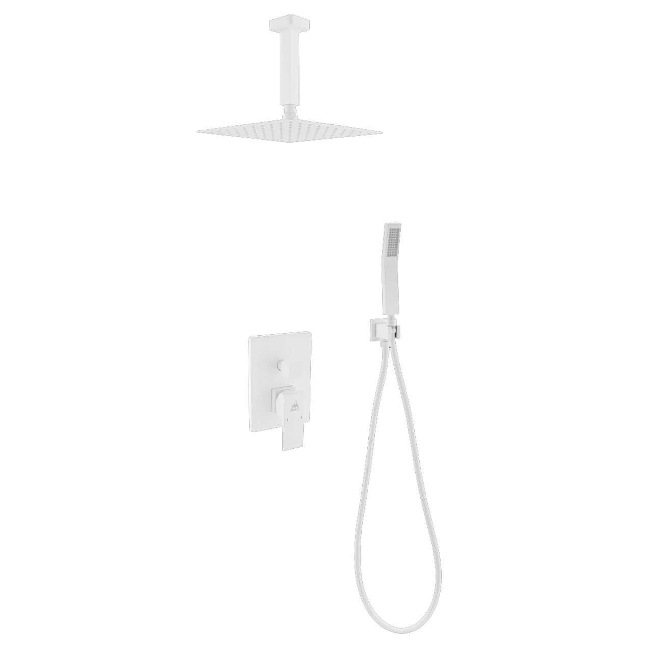 Aqua Piazza White Shower Set w/ 8" Ceiling Mount Square Rain Shower and Handheld