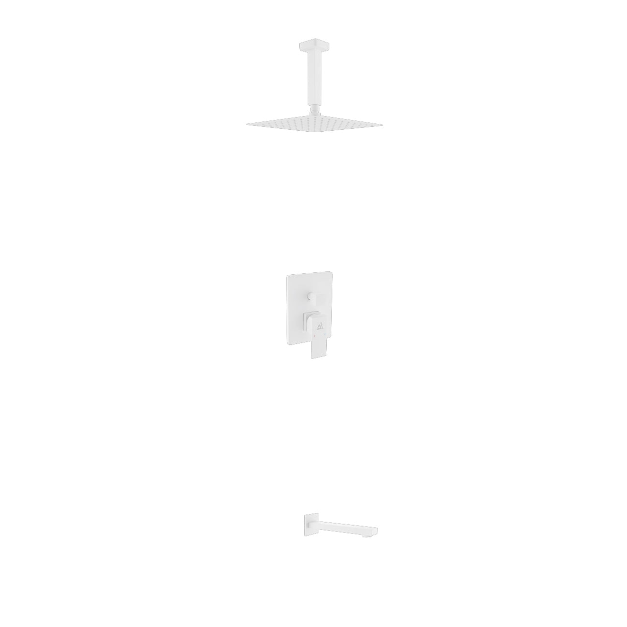 Aqua Piazza White Shower Set w/ 8" Ceiling Mount Square Rain Shower and Tub Filler