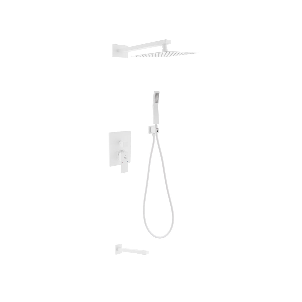 Aqua Piazza White Shower Set w/ 8" Square Rain Shower, Tub Filler and Handheld