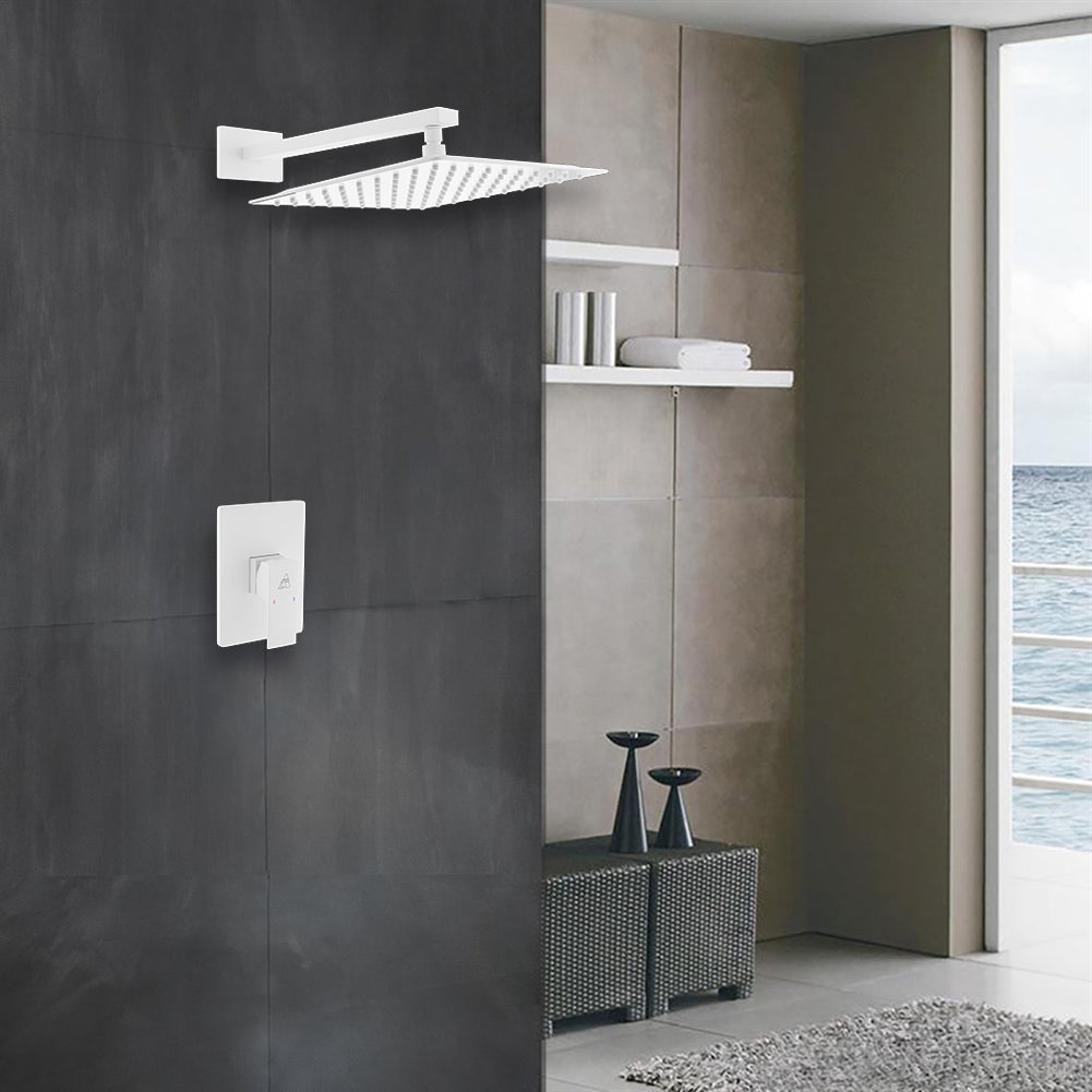 Aqua Piazza White Shower Set w/ 12" Square Rain Shower Head