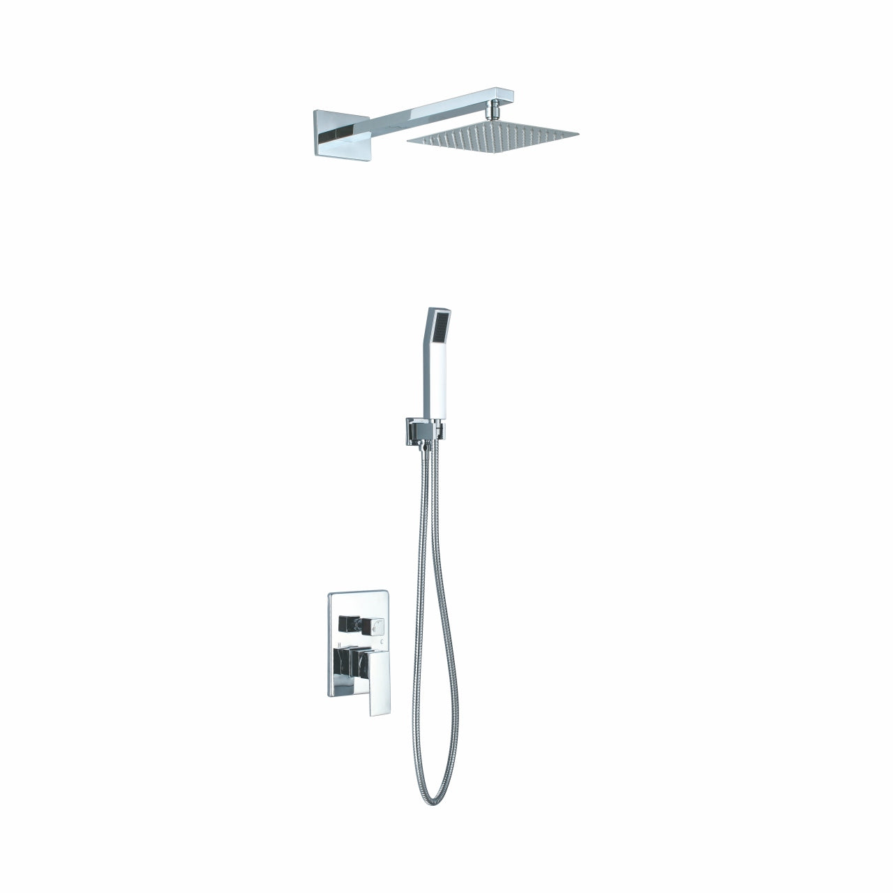 Aqua Piazza Brass Shower Set w/ 8" Square Rain Shower and Handheld Chrome