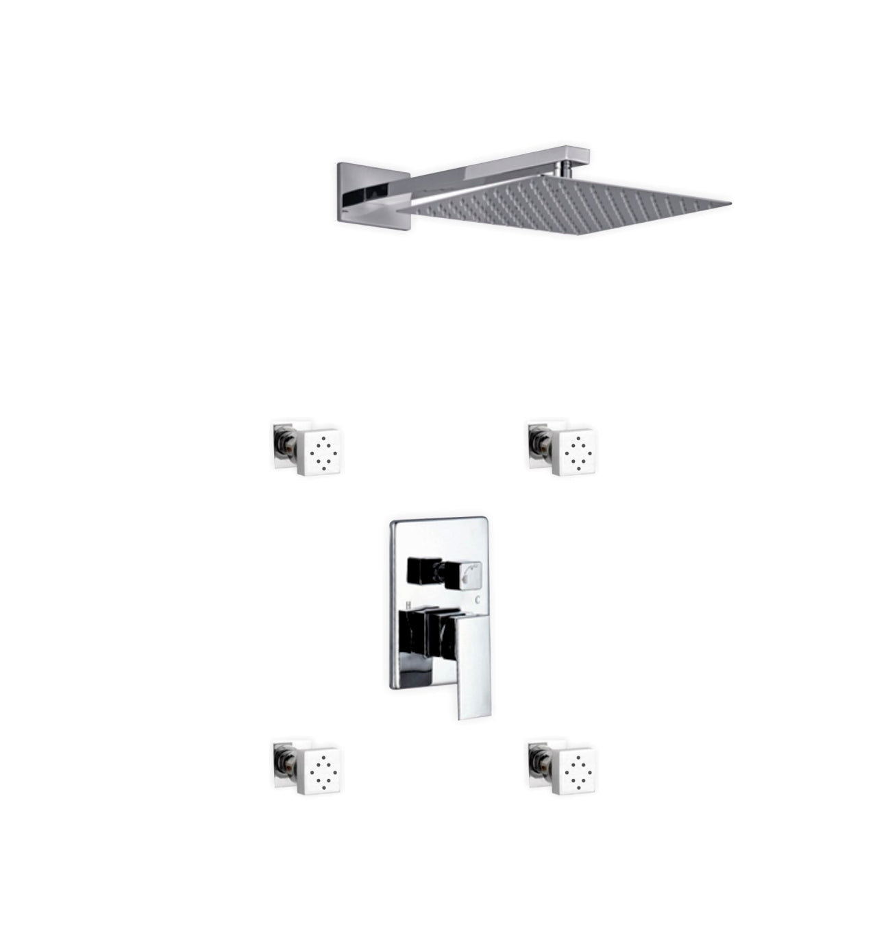 Aqua Piazza Shower Set w/ 12" Square Rain Shower and 4 Body Jets