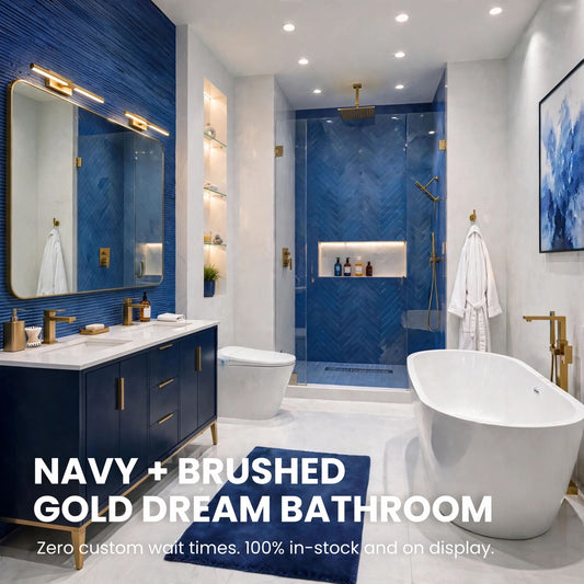 Navy Blue & Brushed Gold | Zero custom wait times. 100% in-stock and on display.