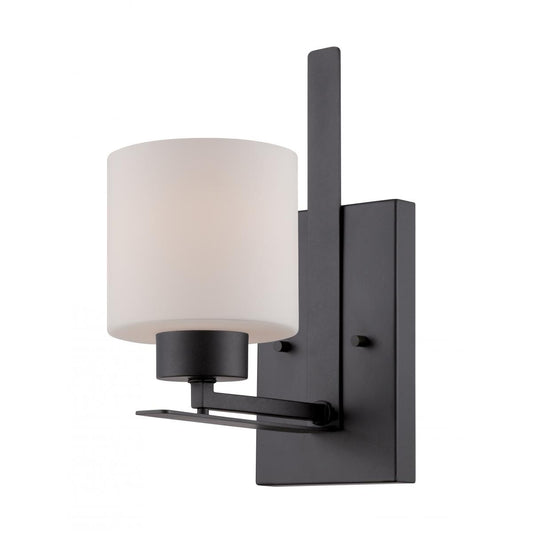 Nuvo 60-5301 Parallel 1-Light Wall Mounted Vanity Light in Aged Bronze Finish with Etched Opal Glass