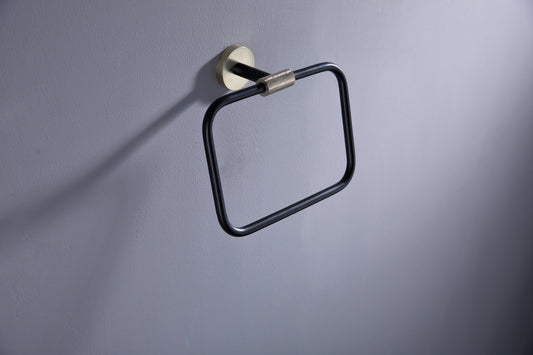 Aqua Rondo Towel Ring - Brushed Gold & Black