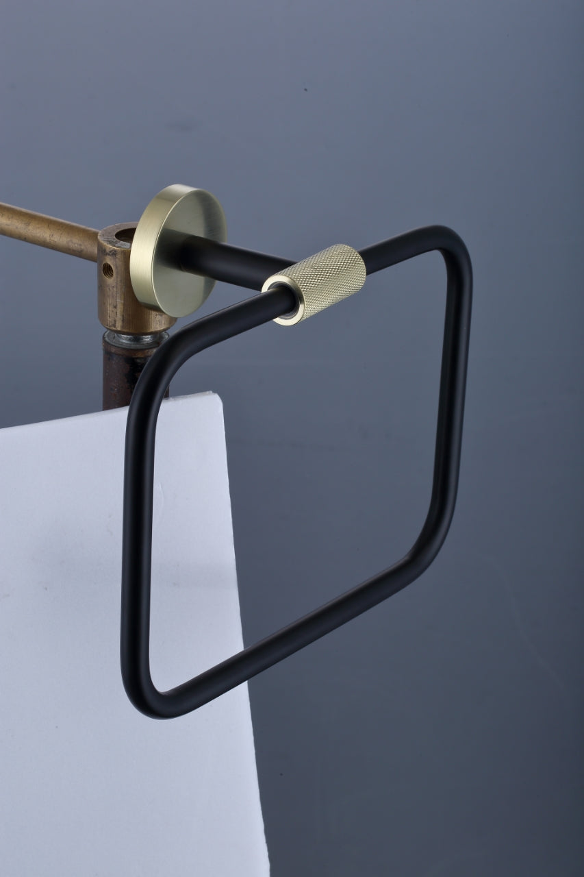 Aqua Rondo Towel Ring - Brushed Gold & Black