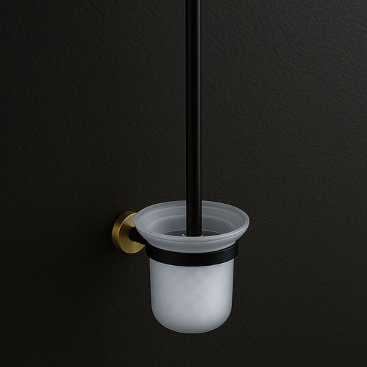 Aqua Rondo Toilet Brushed Holder - Brushed Gold & Black