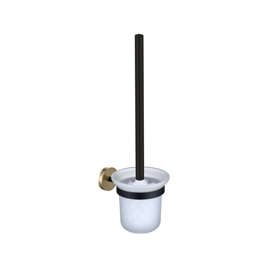 Aqua Rondo Toilet Brushed Holder - Brushed Gold & Black